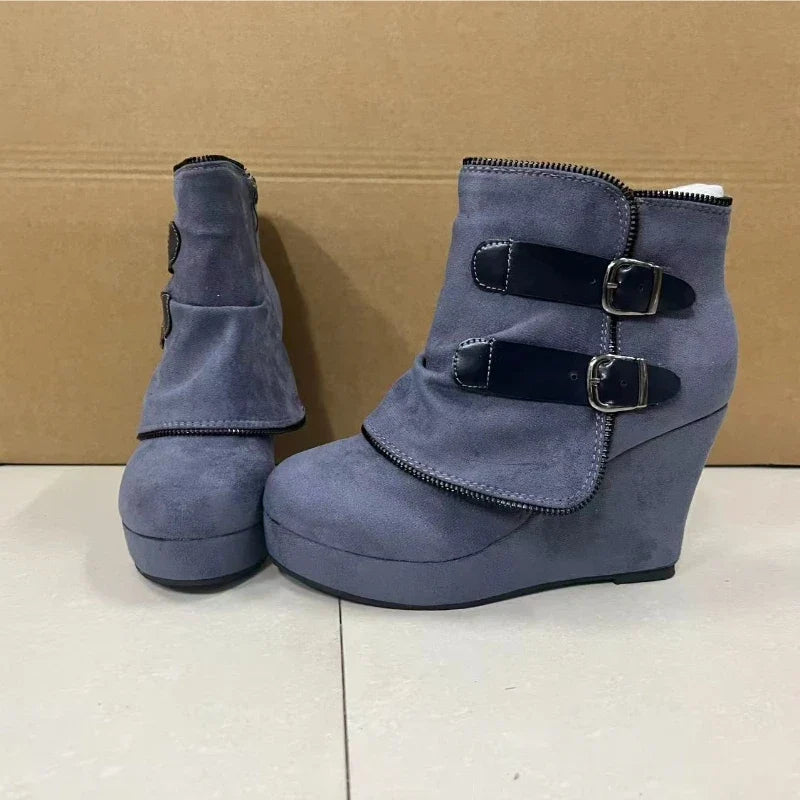 Marisette Buckle Strap Wedge Boots