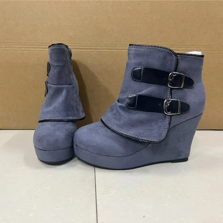 Marisette Buckle Strap Wedge Boots