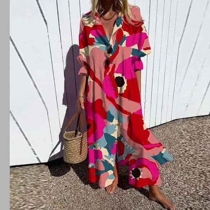 Xenia Casual Printed Long Sleeve Maxi Dress