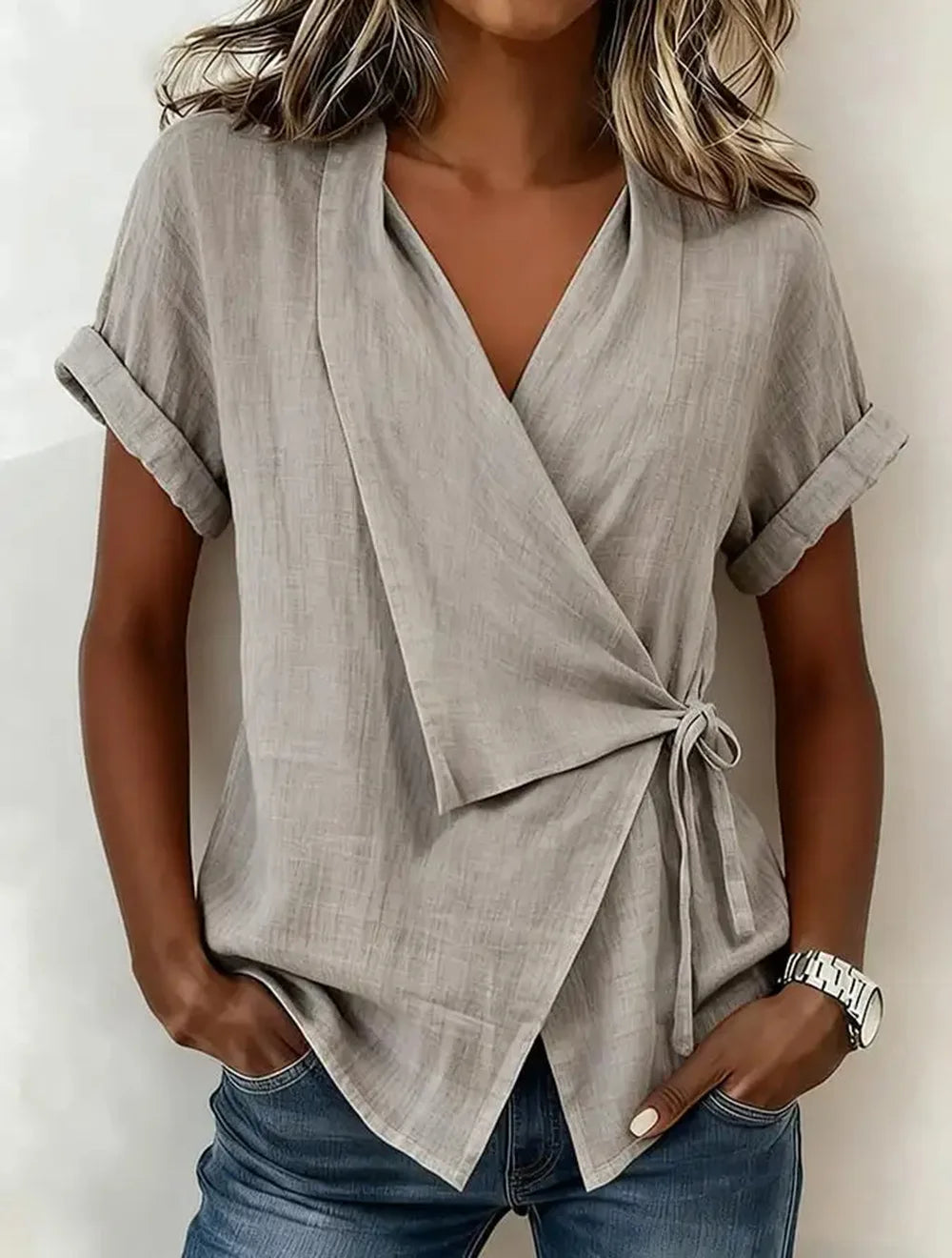 Estelle Asymmetrical Wrap Blouse
