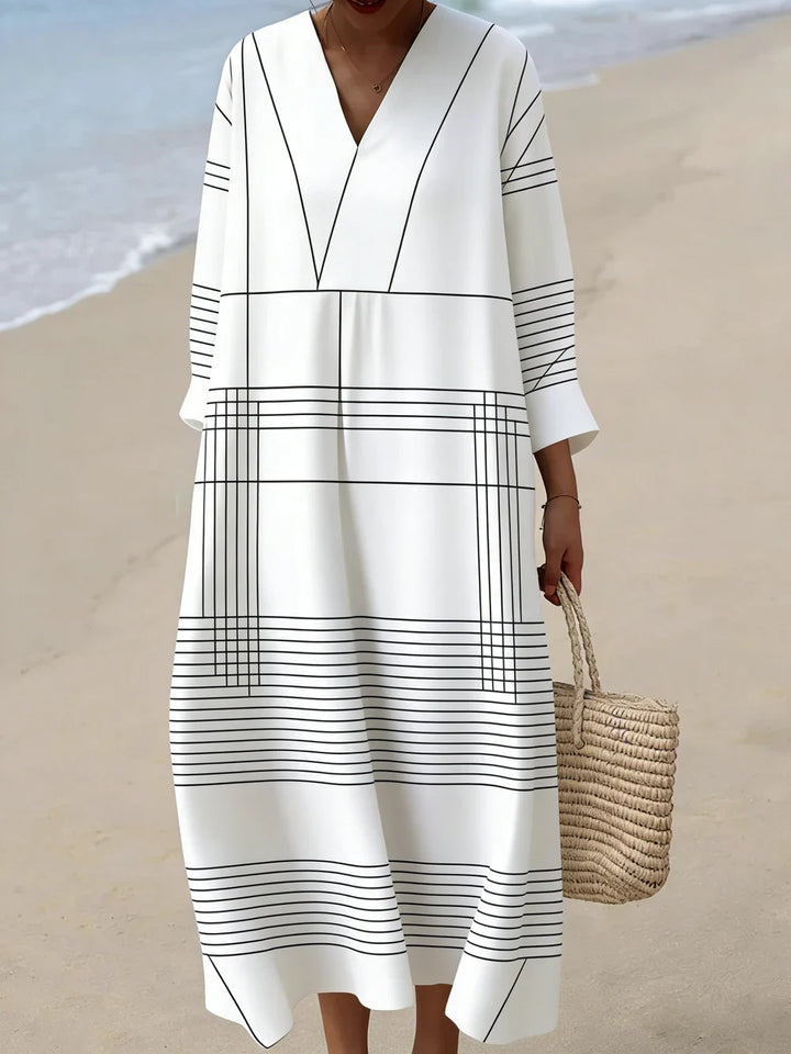 Roman V Neck Plaid Midi Dress