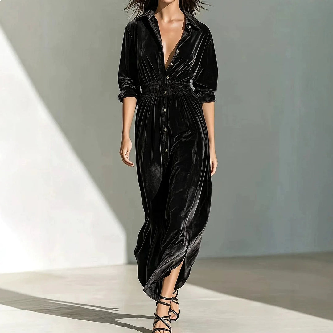 Agnes Button Ruched Maxi Dress