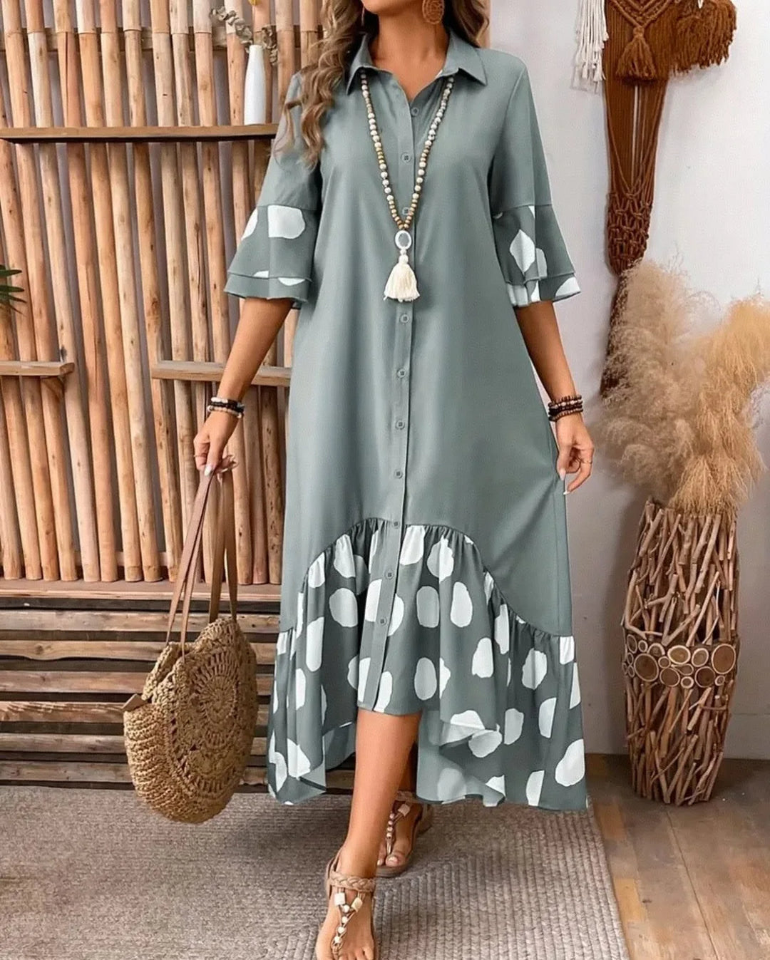 Fenella Elegant Chic Polka Midi Dress