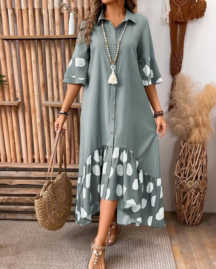 Fenella Elegant Chic Polka Midi Dress