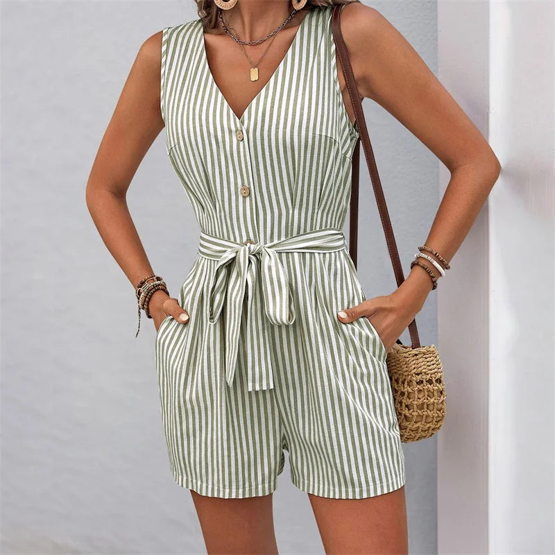 Alessa Striped Tie Waist Romper