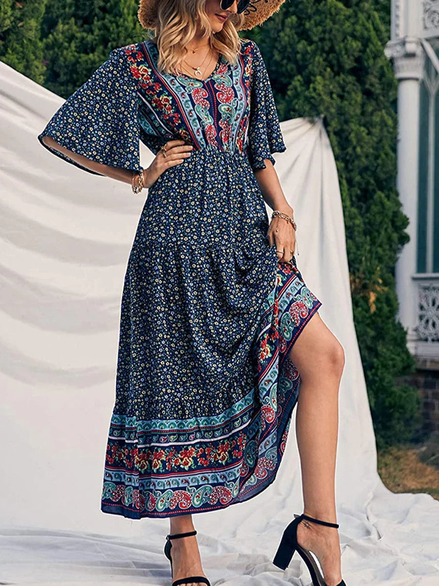 Sandra Flowy Boho Print Maxi Dress