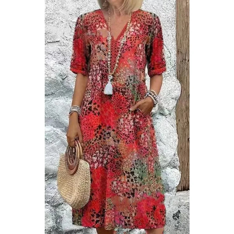 Clara Boho Printed Midi Dress