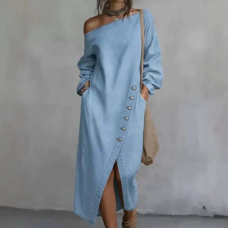 Harlow Off Shoulder Denim Dress