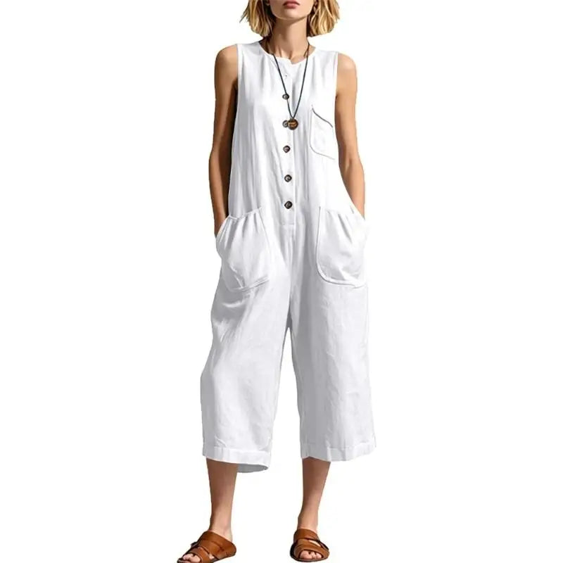 Basma Button Front Relaxed Dungaree Jumpsuit