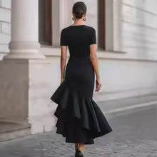 Lavinia Asymmetrical Ruffle Cocktail Midi Dress