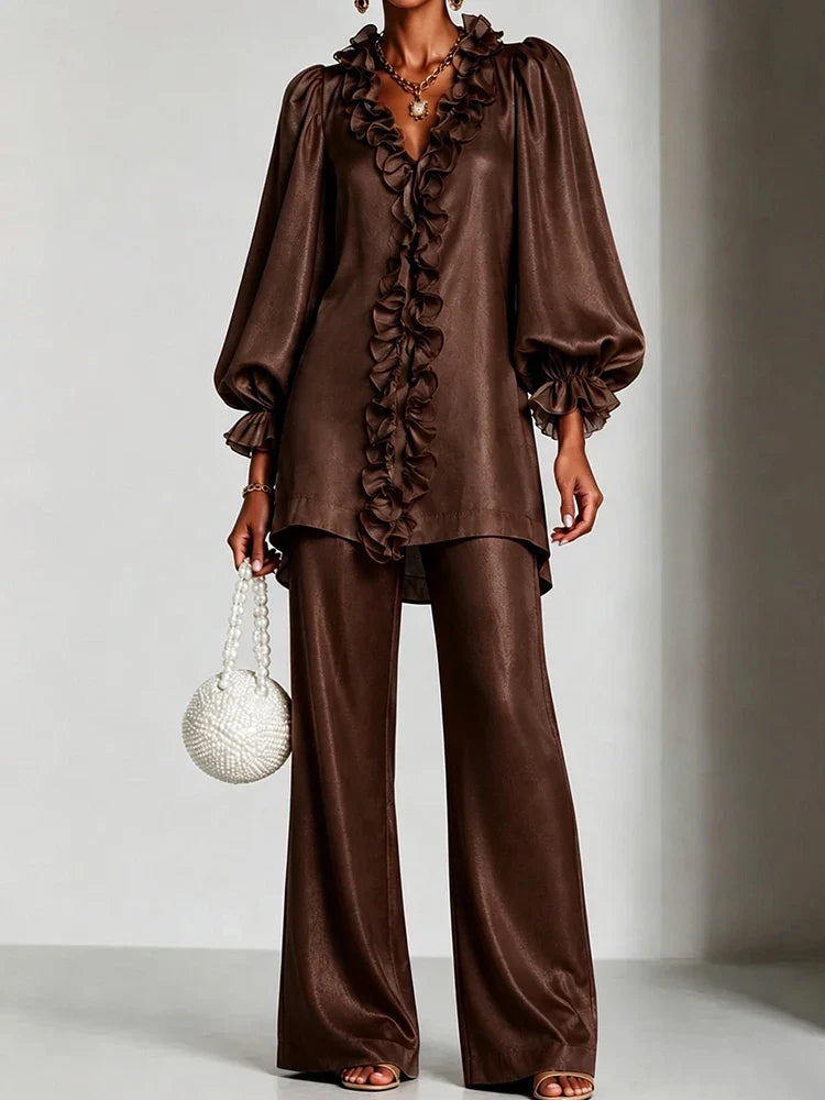Emberlyn Ruffle V-Neck Set