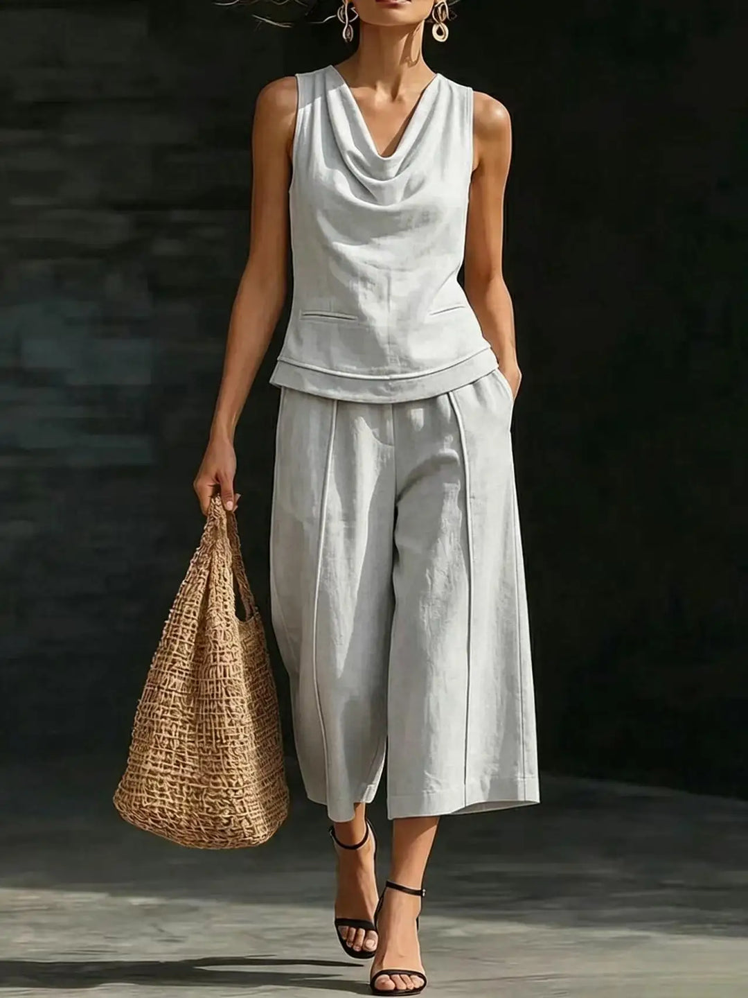 Loriana Relaxed Cowl Neck Trouser Set