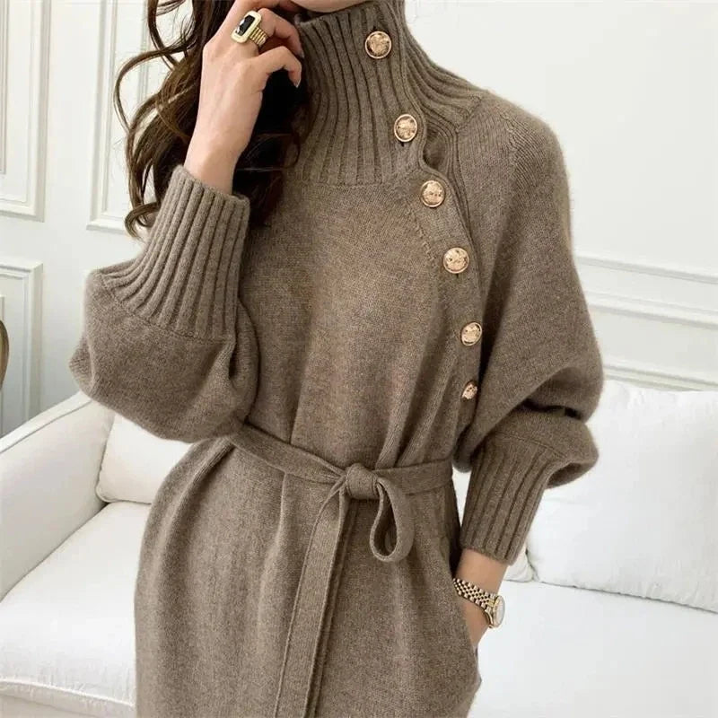 Corentine Button Placket Sweater Dress
