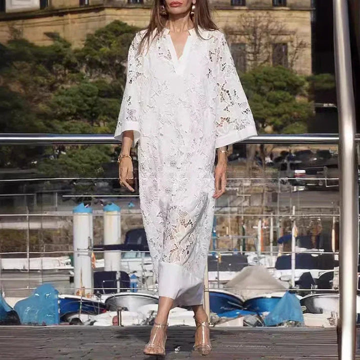 Sancia Embroidered Eyelet V Neck Maxi Dress