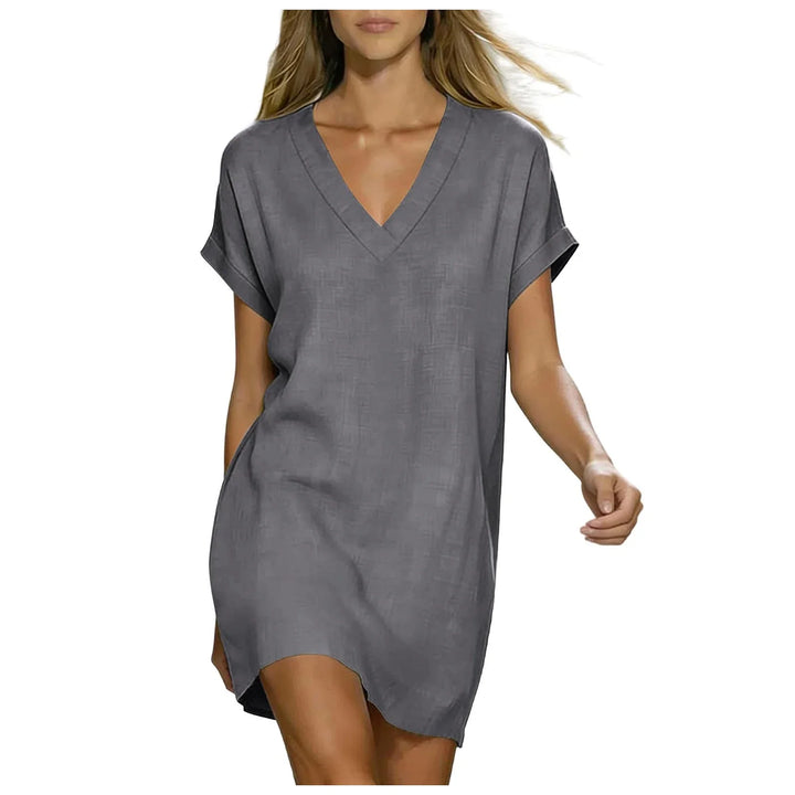 Lucia V Neck Linen Shirt Dress
