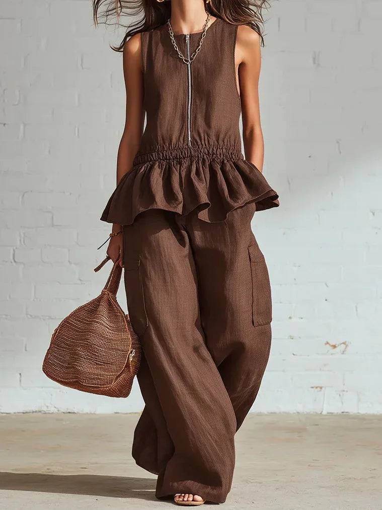 Arya Sleeveless Ruffle Trim Two-Piece Set