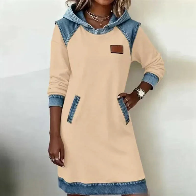 Halona Denim Trim Hoodie Dress