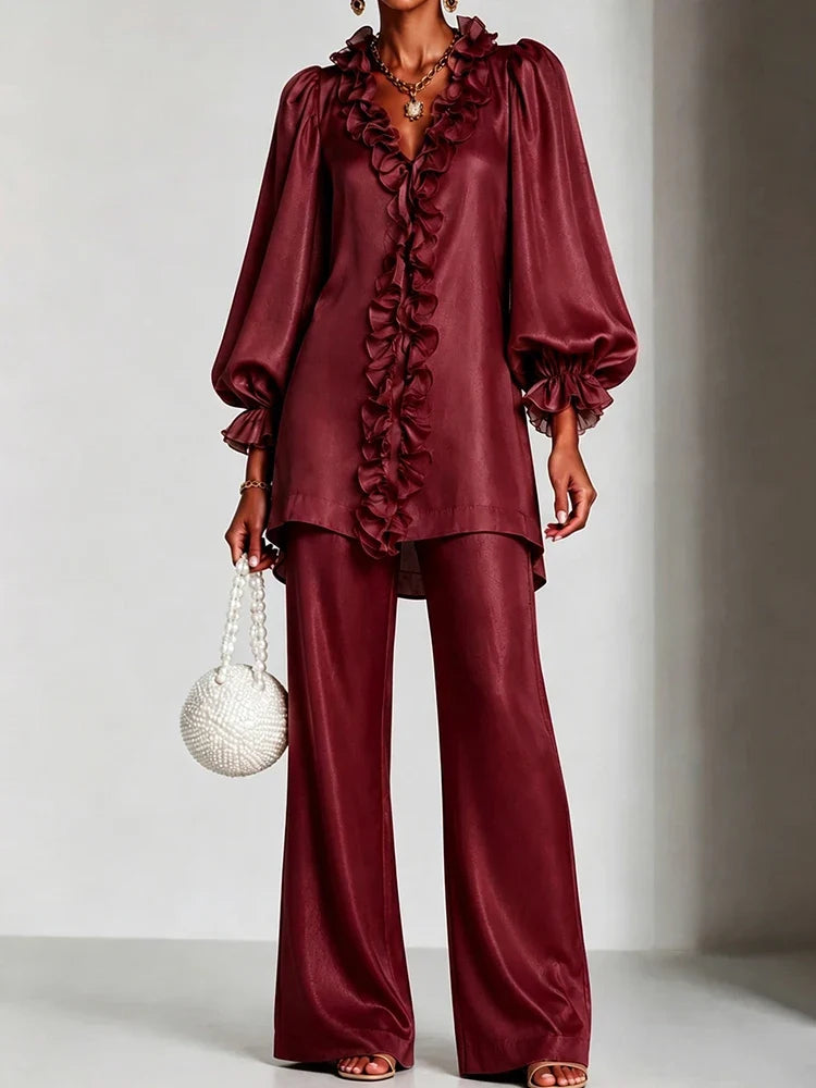 Emberlyn Ruffle V-Neck Set