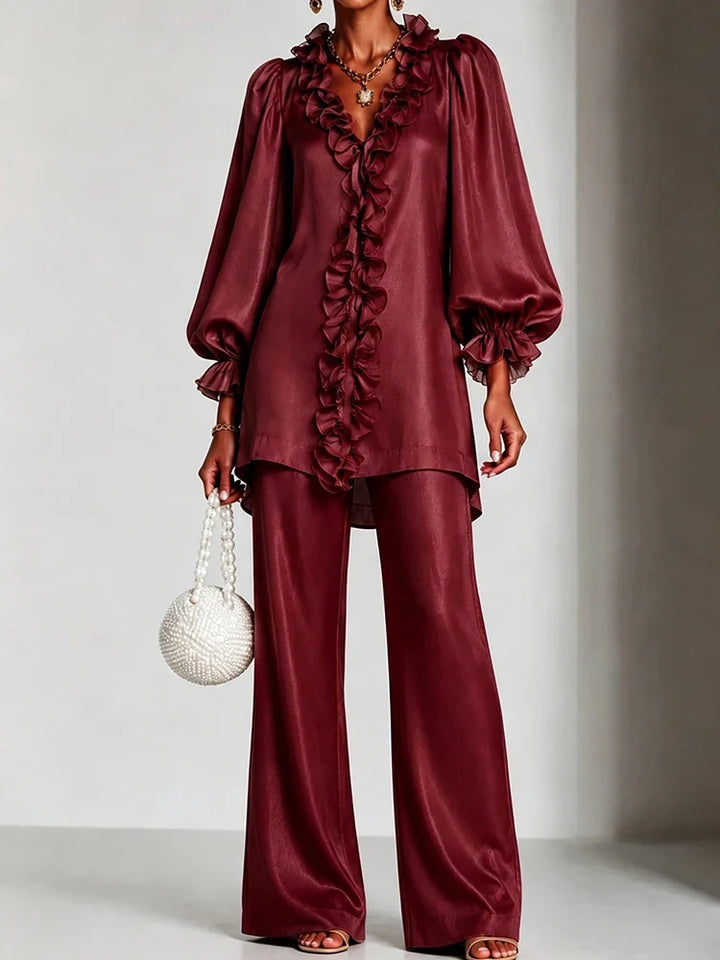 Emberlyn Ruffle V-Neck Set