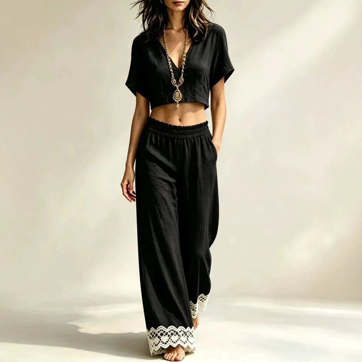 Bexley Cropped Top Lace Detail Pants Set