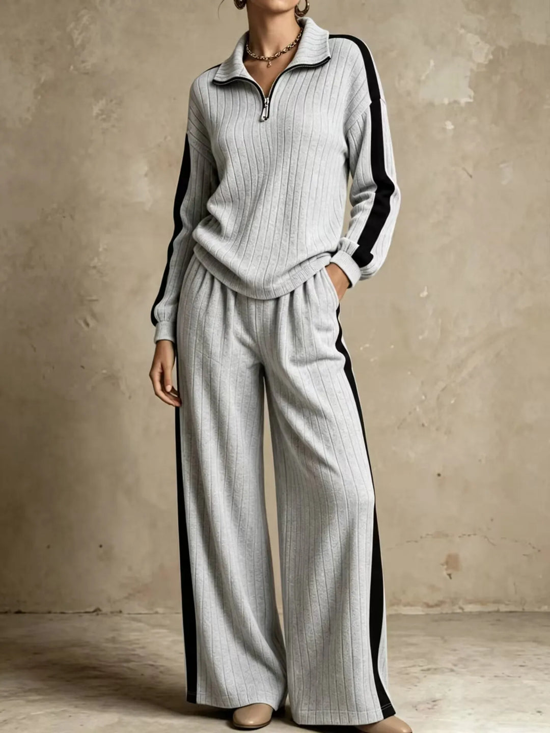Rosalind Ribbed Half Zip Two Piece Set