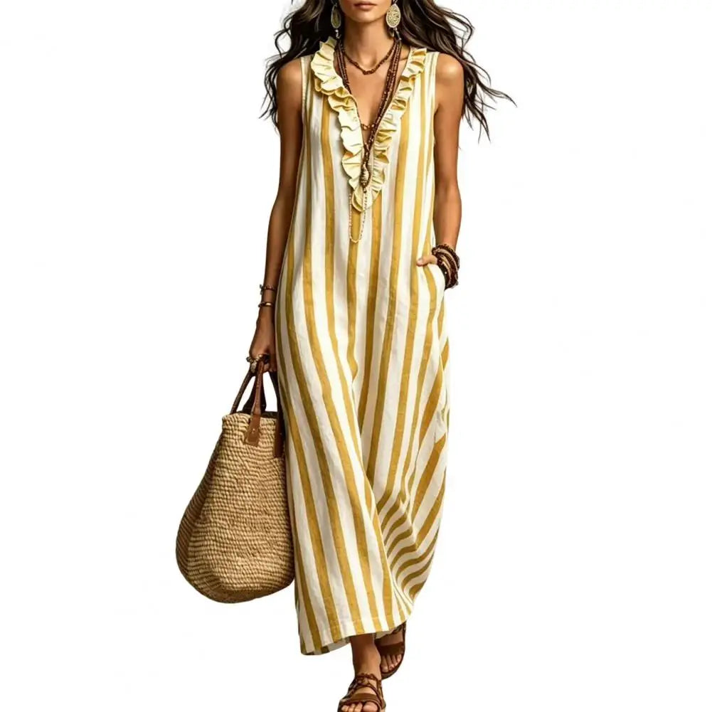 Renata Striped Linen Maxi Dress