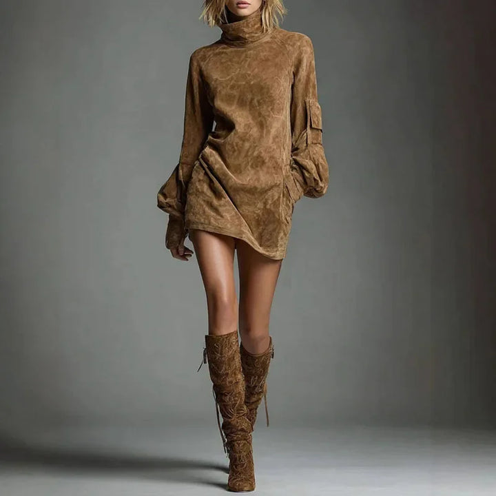 Velora Suede Turtleneck Dress
