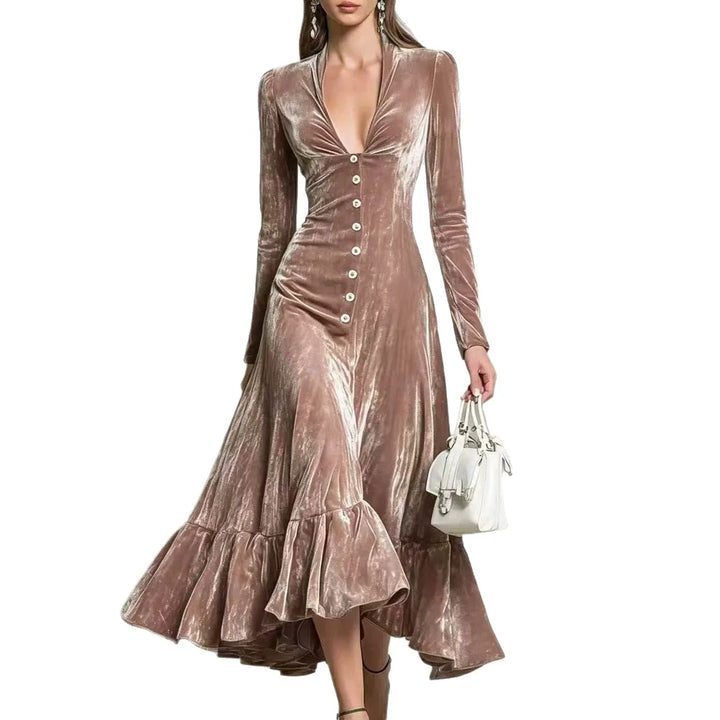 Vienne Button Front Velvet Dress