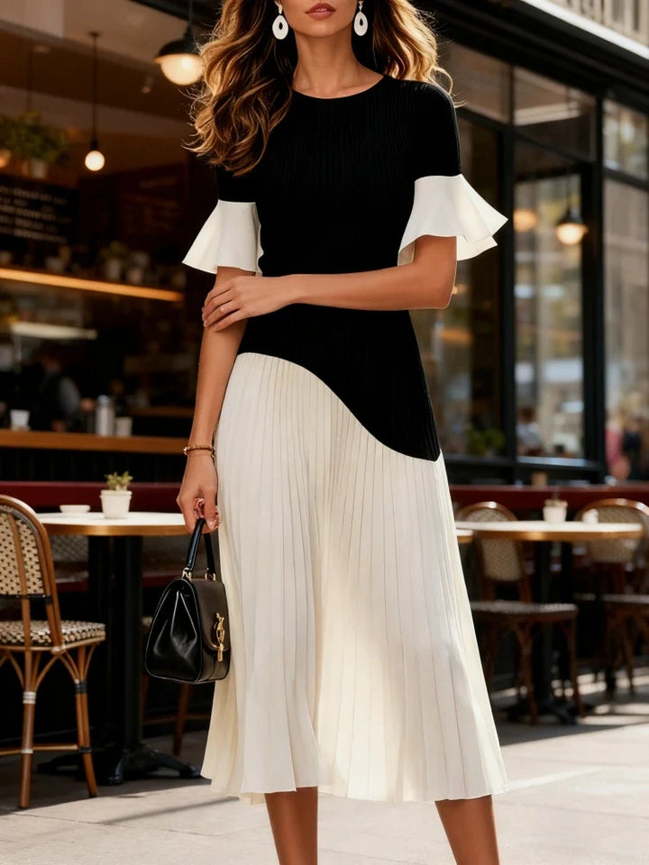 Orlinda Contrast Pleated Midi Dress
