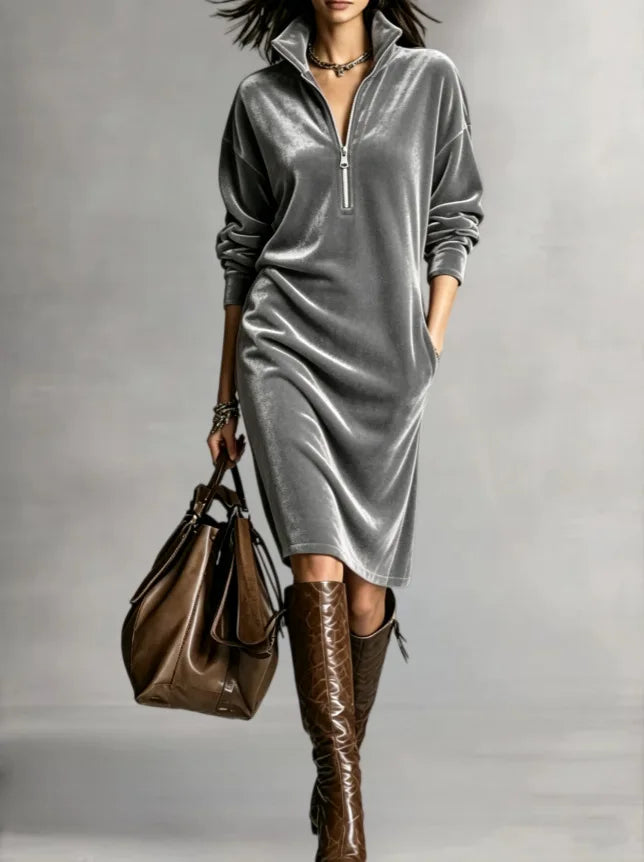 Marlena Half Zip Velvet Dress