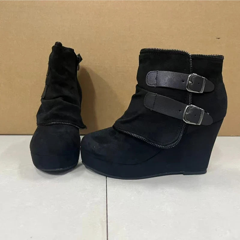 Marisette Buckle Strap Wedge Boots