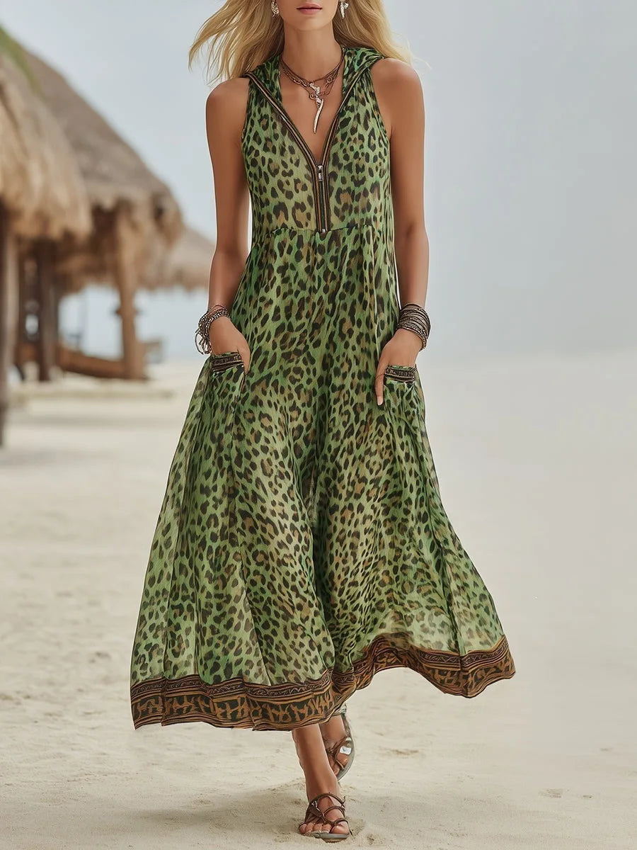 Adelina Flowy Leopard Maxi Dress