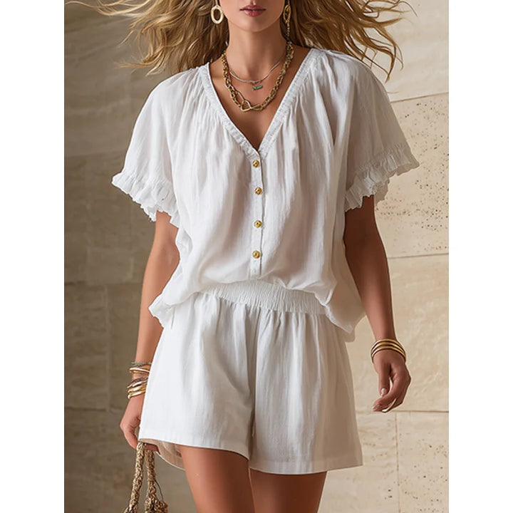 Alara Flutter Sleeve Neck Two-Piece Set