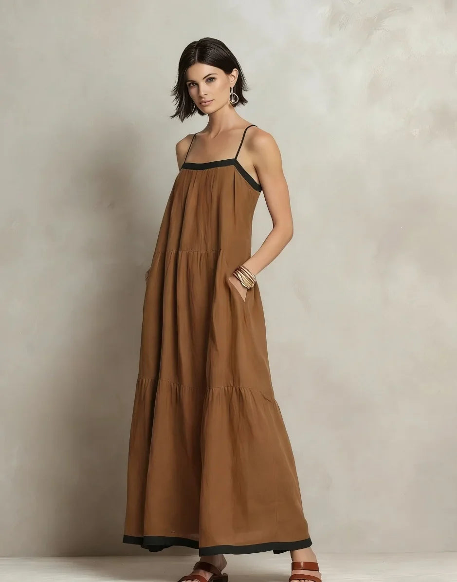 Ellie Bohemian Spaghetti Strap Linen Maxi Dress