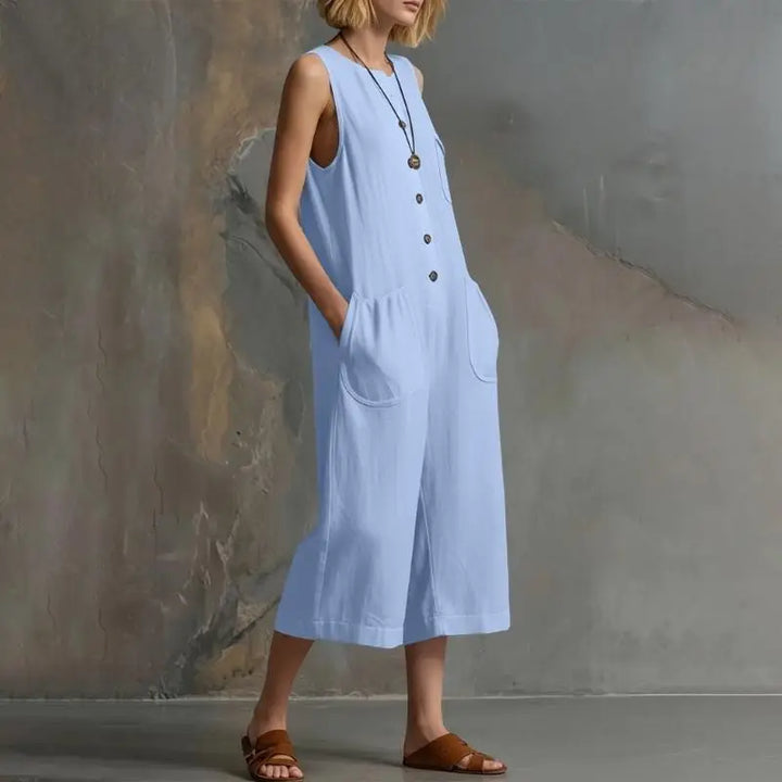Basma Button Front Relaxed Dungaree Jumpsuit
