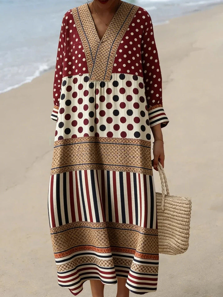 Roman V Neck Plaid Midi Dress