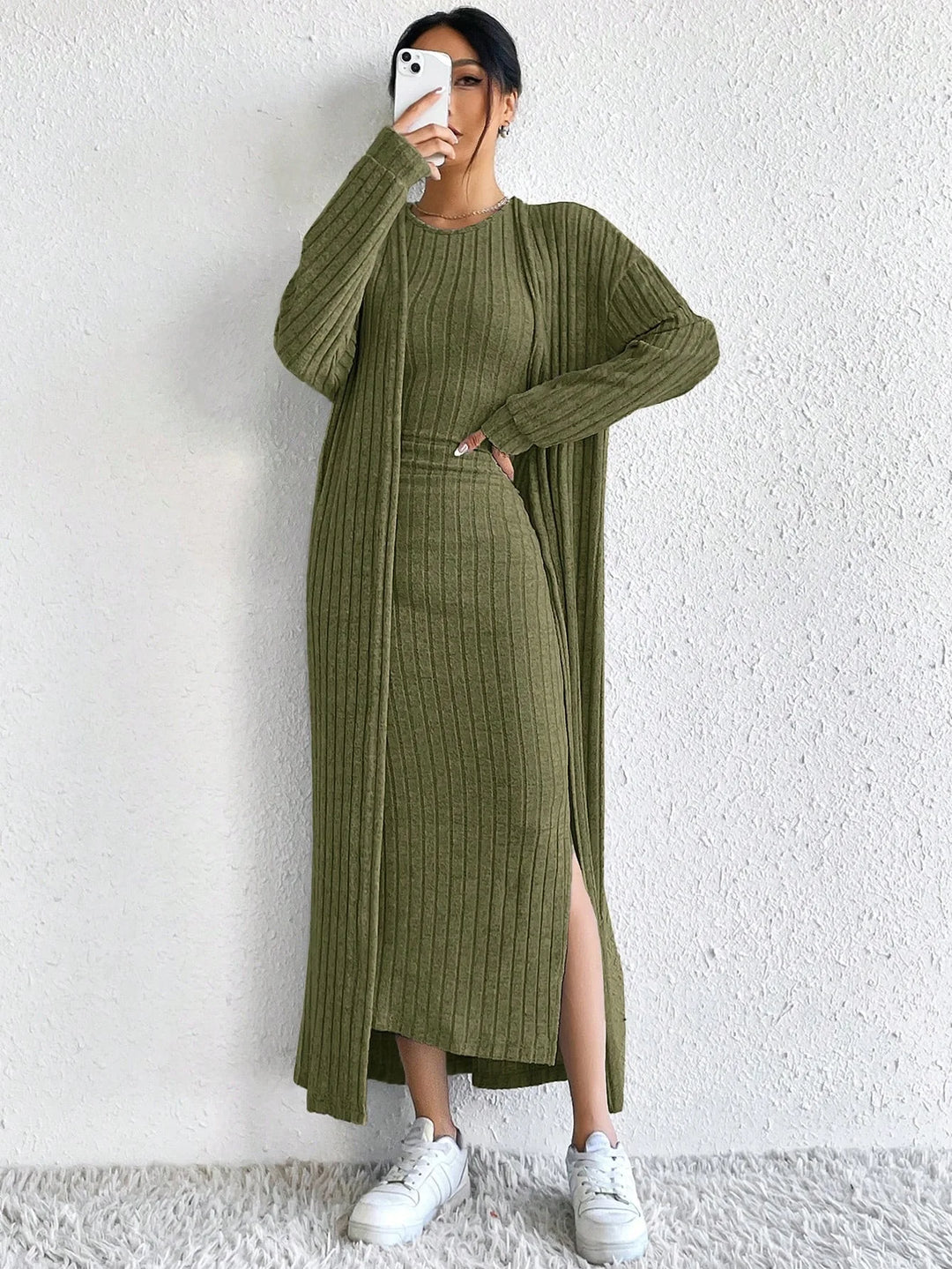 Sabrielle Ribbed Sheath Dress Set