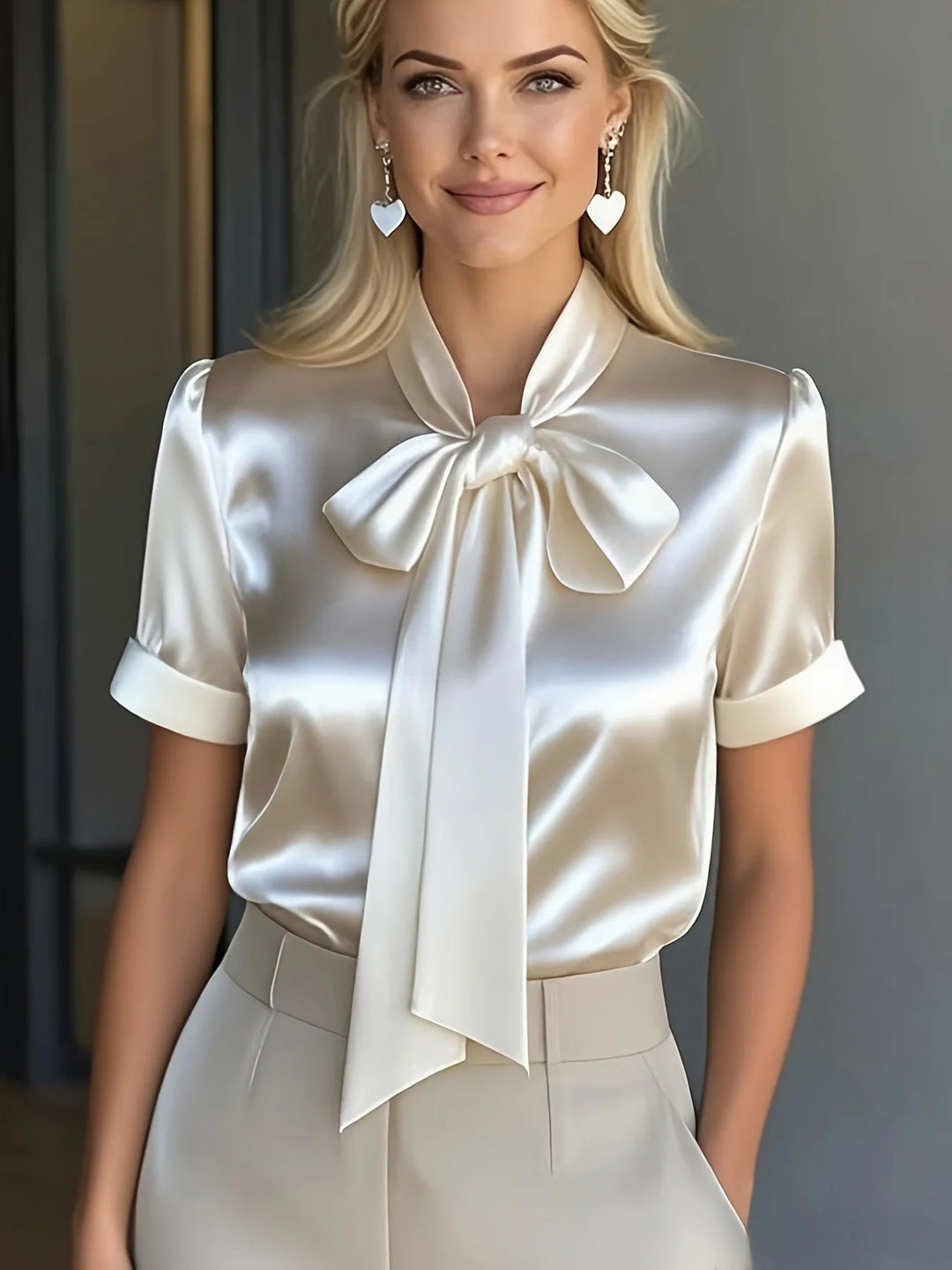 Sienna Soft Satin Bow Tie Blouse