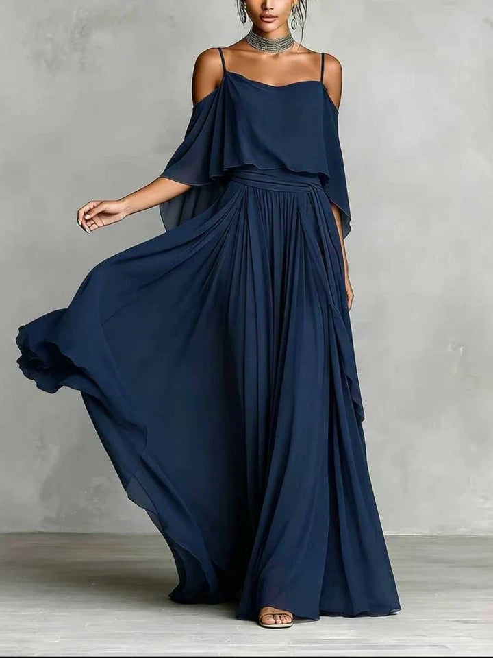 Freya Off Shoulder Chiffon Wedding Guest Maxi Dress