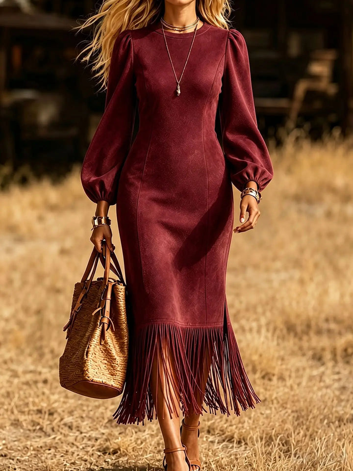 Theodora Fringe Hem Midi Dress