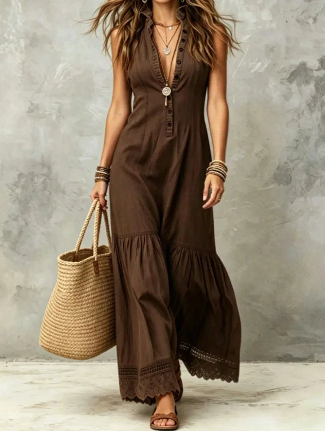 Angela Button Tiered Maxi Dress