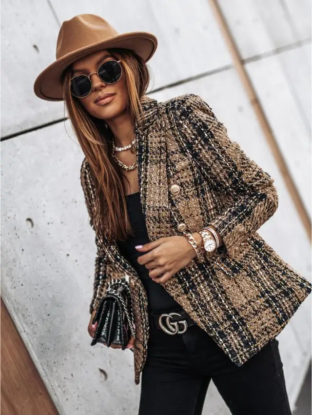 Estelle Double Breasted Plaid Blazer