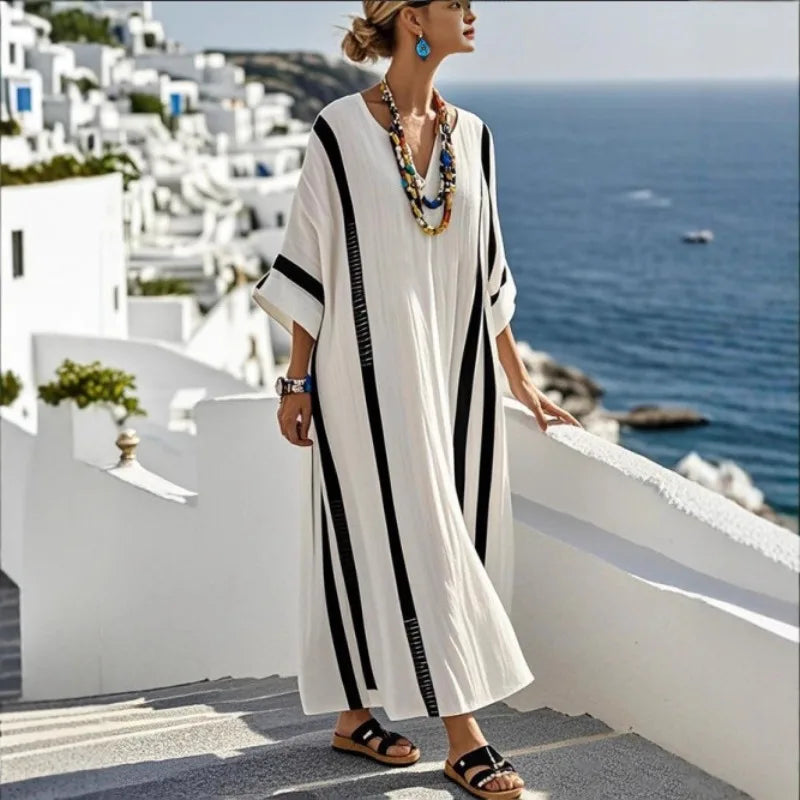 Tahlia Striped V Neck Kaftan Maxi Dress