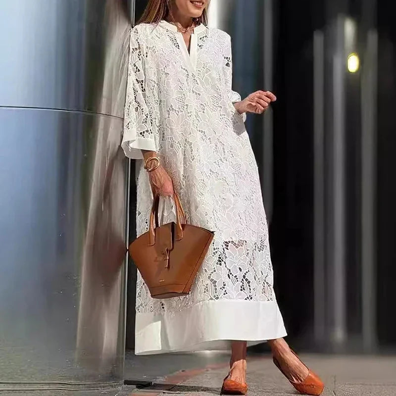 Sancia Embroidered Eyelet V Neck Maxi Dress