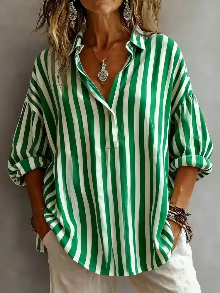 Reena Striped V Neck Blouse