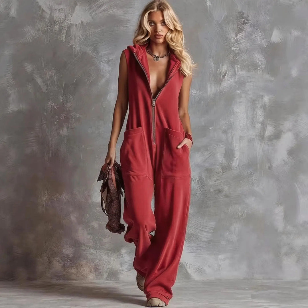 Soleil V Neck Hooded Jumpsuit