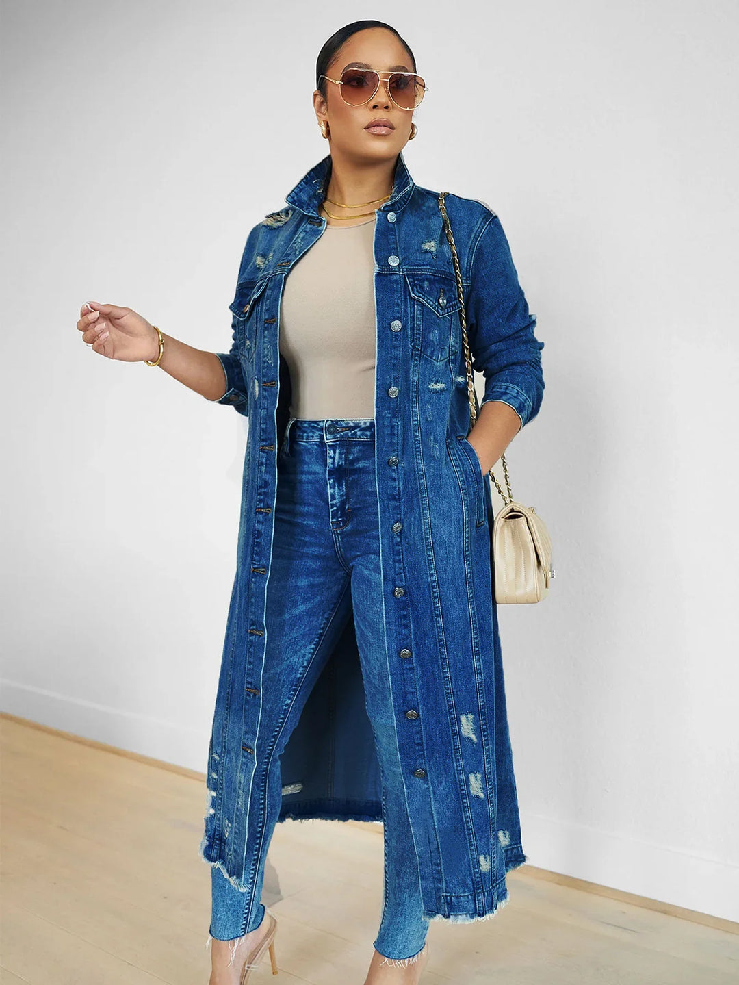 Palma Distressed Denim Trench