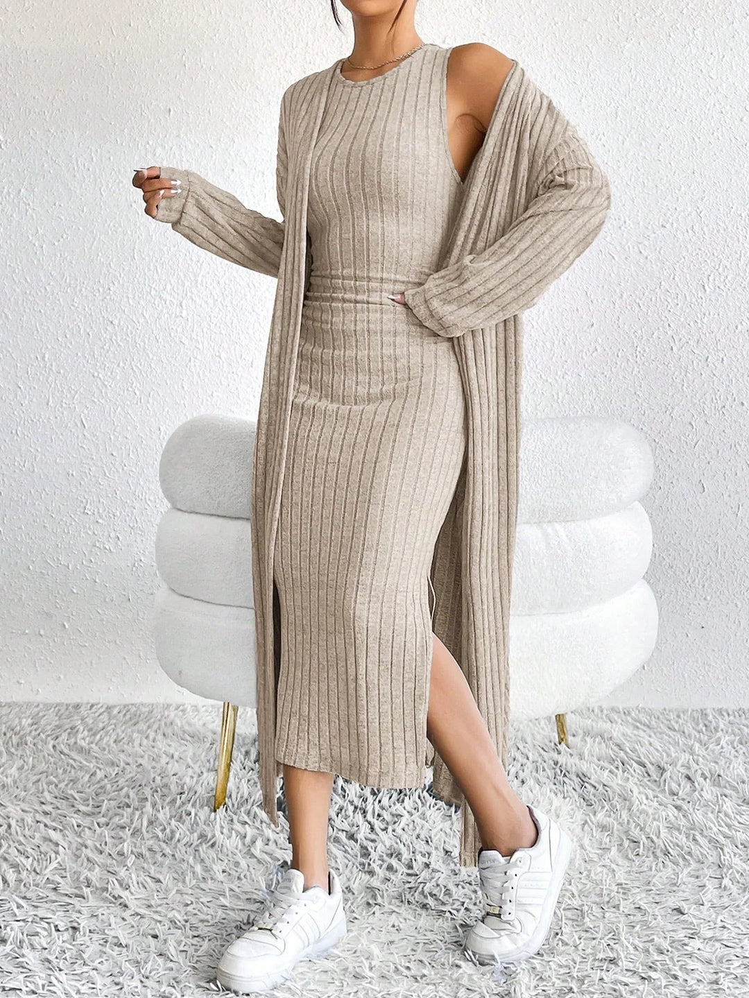 Sabrielle Ribbed Sheath Dress Set
