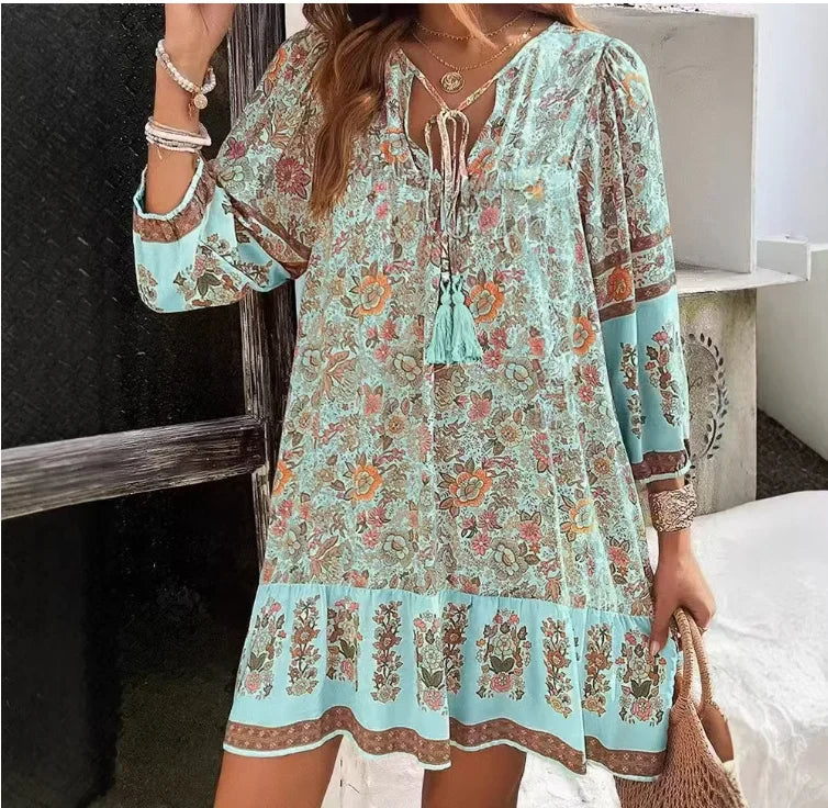 Avery Relaxed Boho Print Mini Dress