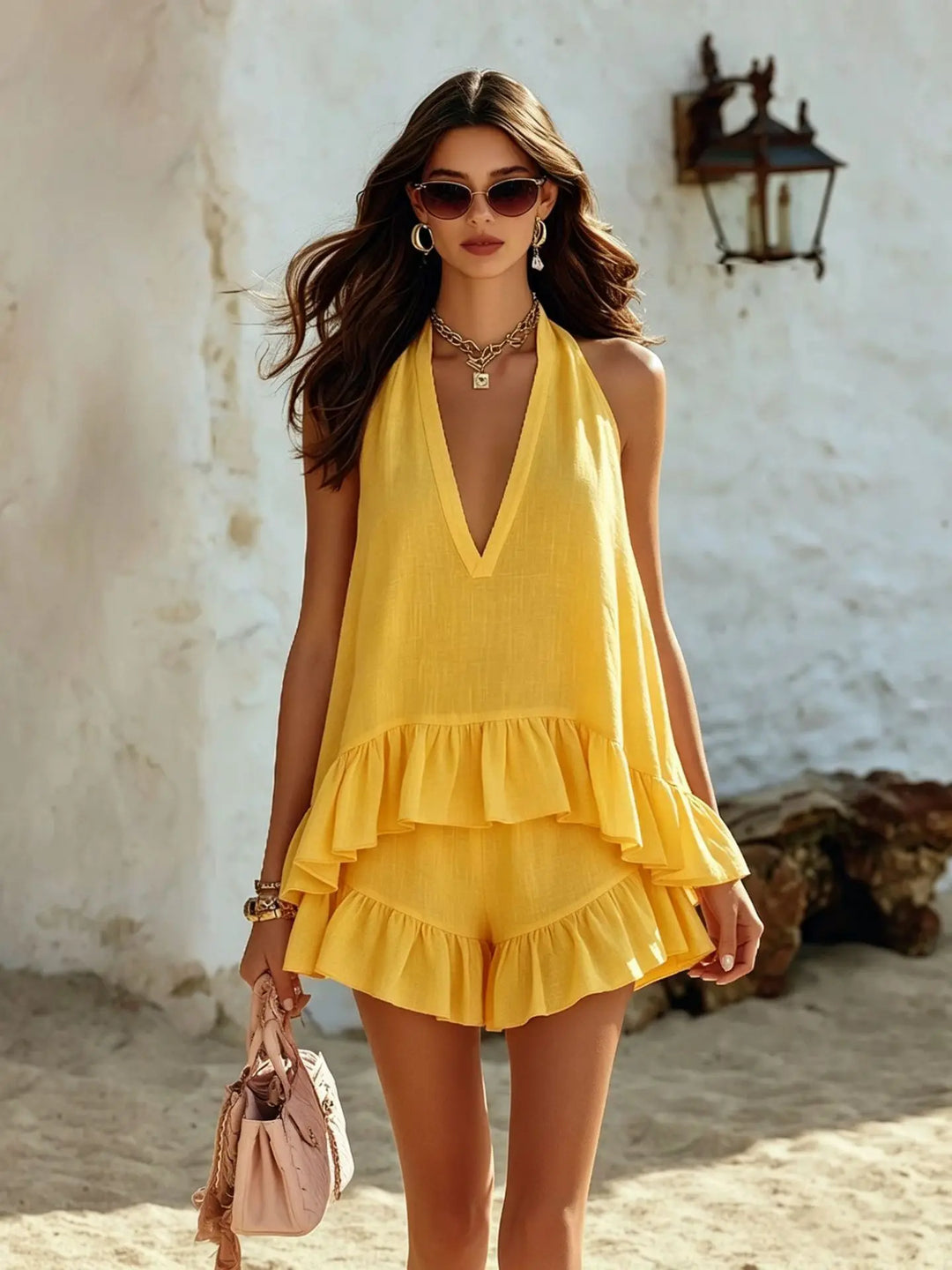 Ivy Casual Ruffle Top Two-Piece Set
